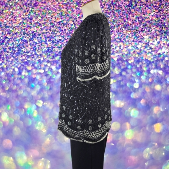 Vintage 1980's Laurence Kazar Silk Beaded Blouse - Picture 4 of 9